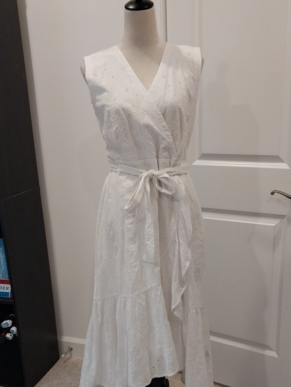 Charter Club White Eyelet Wrap Maxi Dress with Tie Waist